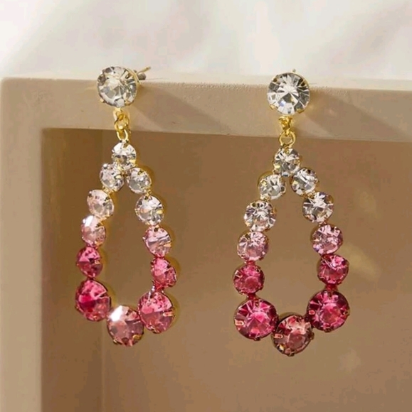 💖 Rhinestones decor clear & pink drop earrings - Picture 5 of 8